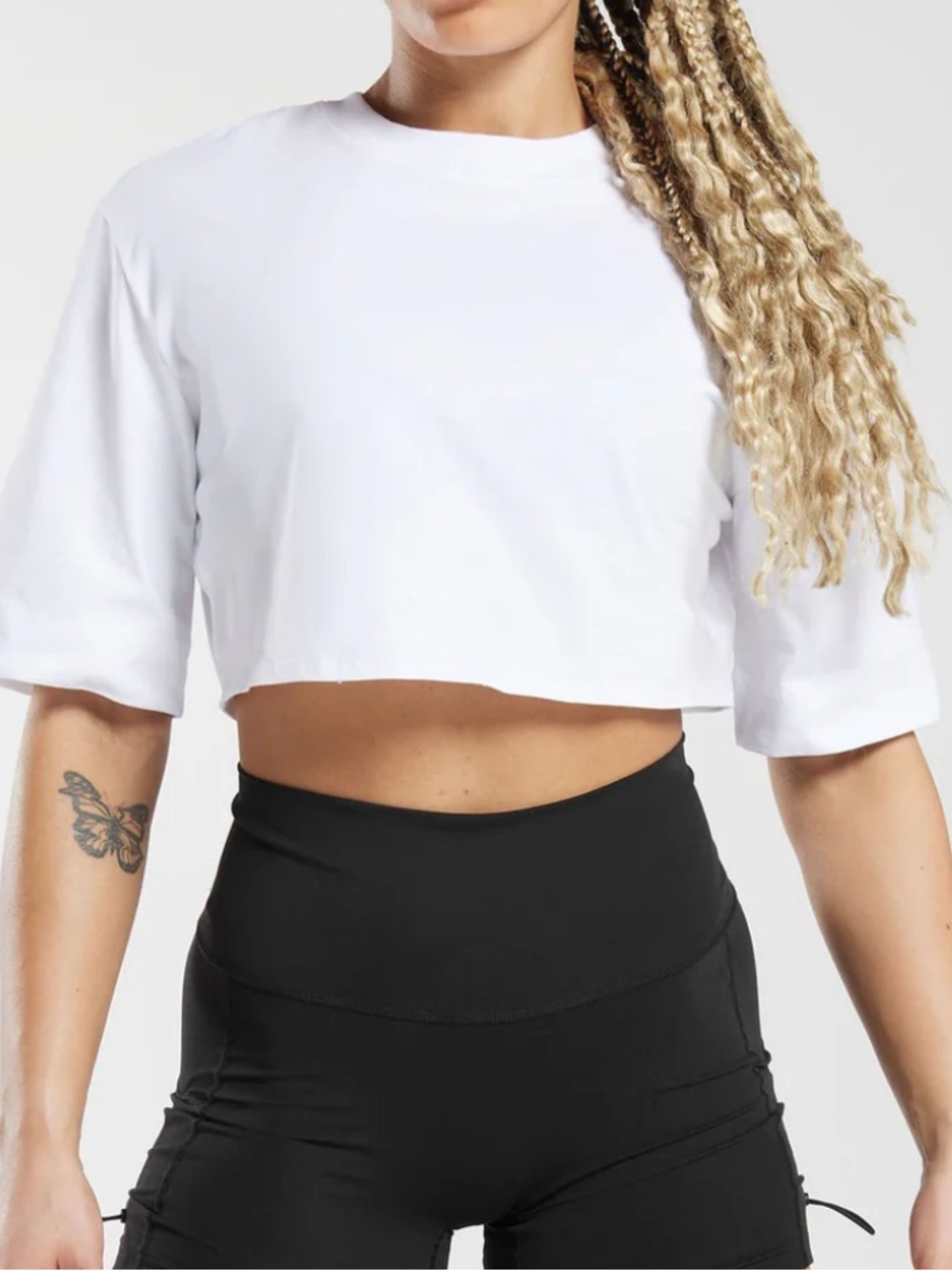 Gymshark White Crew Neck Boxy Crop Top Sz Med